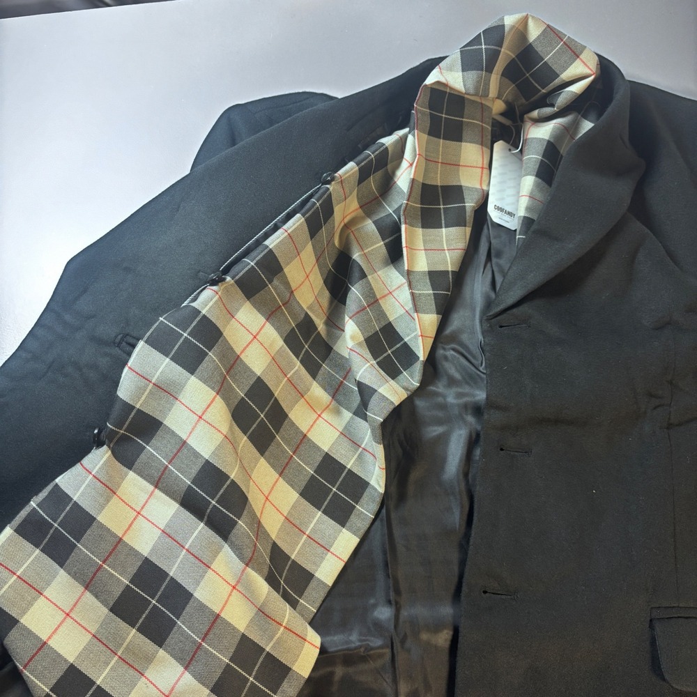 Men's XL Black Overcoat Blazer Jacket Detachable Plaid Scarf Coofandy NWT - Picture 3 of 11